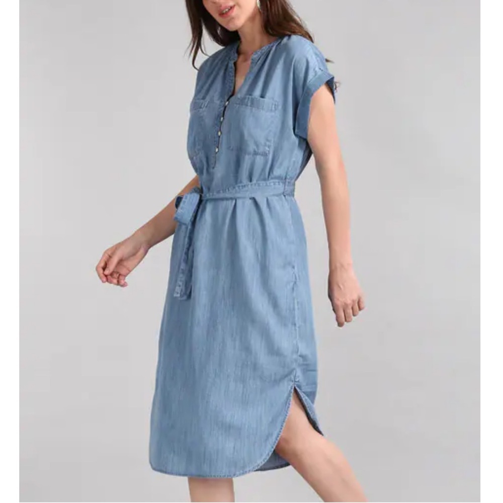 Gap Blue Short Sleeve Chambray Midi Cotton Dress with Belt Size Small